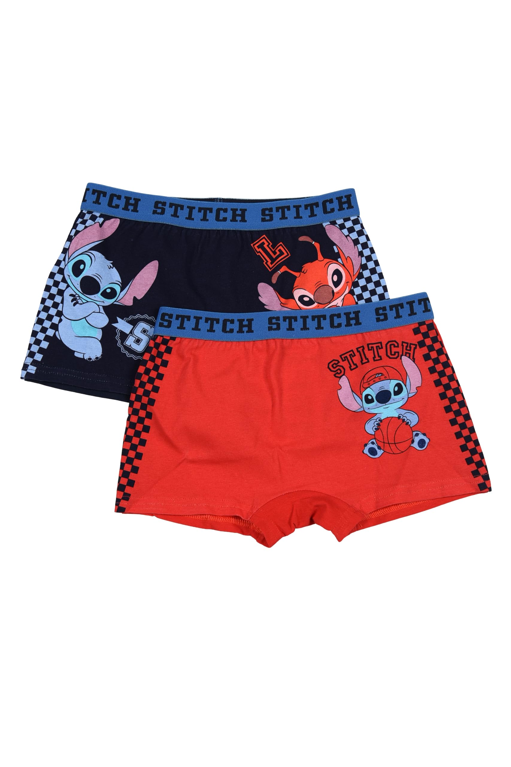 Disney Store Set of 2 Stitch Boxer Shorts for Children and Teenagers, Character Underwear, Cotton, red, 4-5 anni