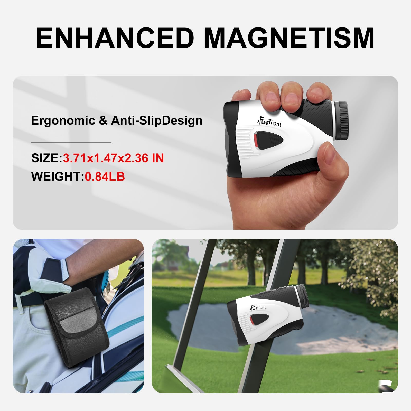 Telémetro de golf de 1300 yardas con pendiente, soporte magnético mejorado 2026, pantalla LCD HD con zoom 6X, bloqueo de bandera con vibración, recargable integrada