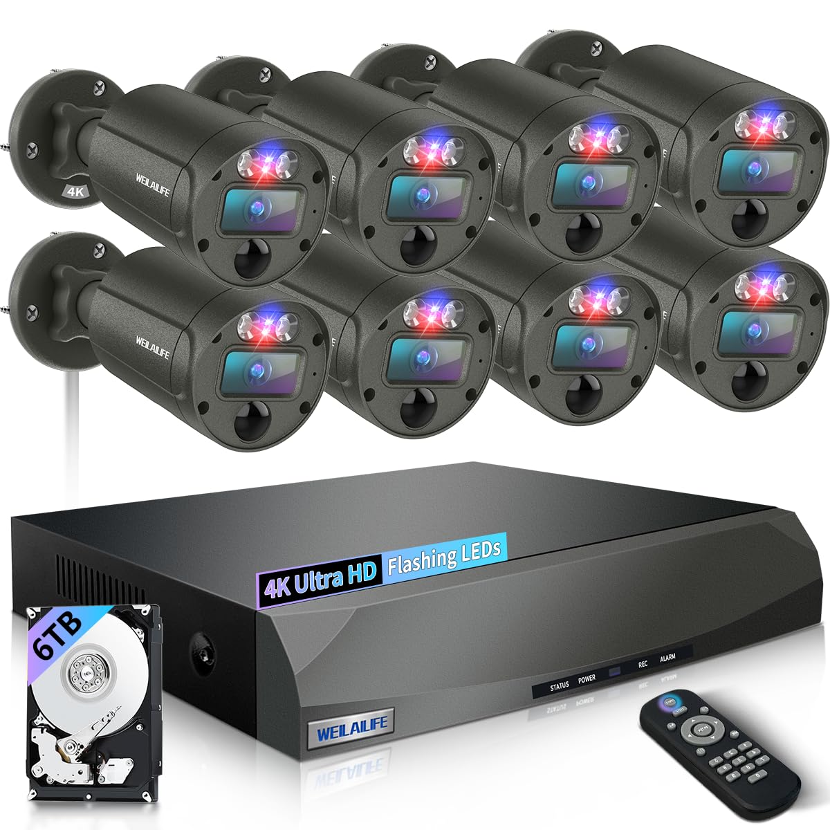 Sistema di telecamere di sicurezza cablate per esterni, audio a 2 vie e 4K Ultra HD, sistemi di videosorveglianza POE per la casa, kit di videosorveglianza DVR