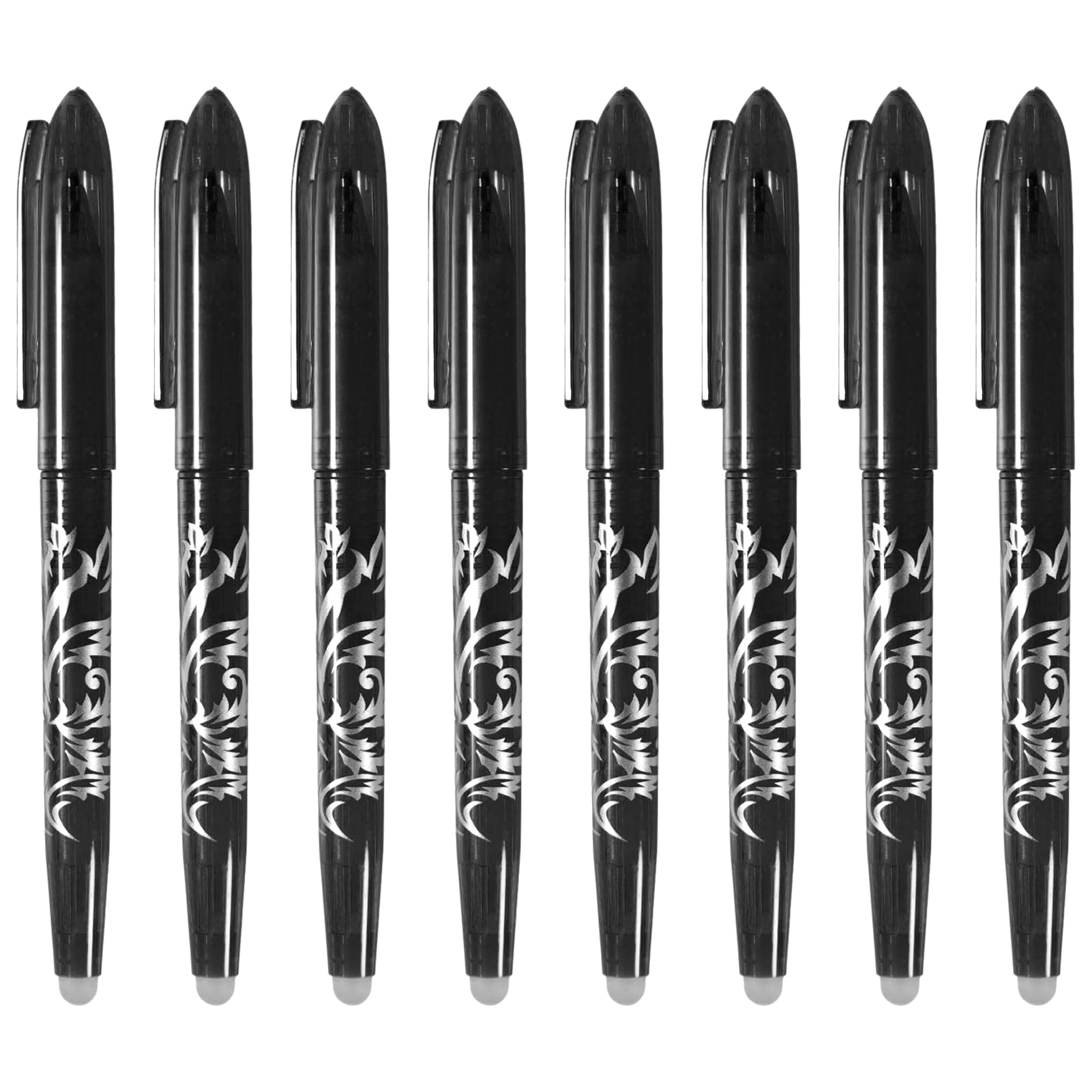 Nutfoam 8 Pack Erasable Gel Pens, 0.5mm Smooth Writing Retractable Friction Pens with Eraser Tip, 8 Black Rub Out Pens for School, Office, Journaling, Planner, Note Taking (Black)
