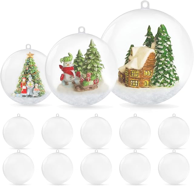 Pelle & Sol 8cm 10-Pack Clear Round Plastic Baubles Christmas Ornaments for Holiday Event, Wedding Party Decoration, Hanging Arts and DIY Fillable Crafts Accessories (8cm)