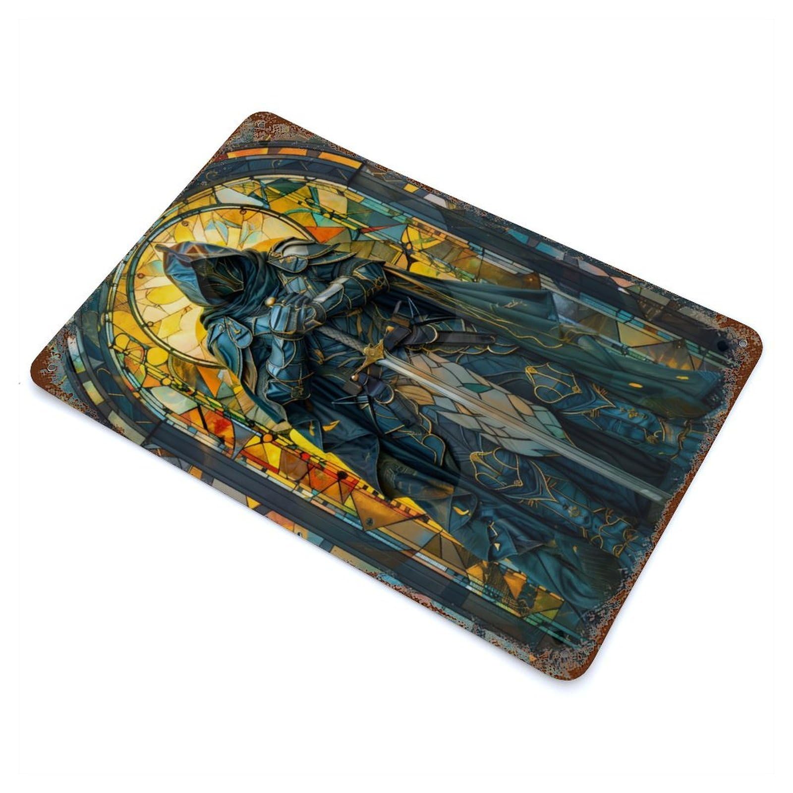 Paladin in His Might Rust Effect Tin Sign 11.8"x7.9", Ideal for Cafe, Home Bar And Lounge Decor