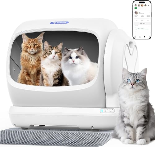Self-Cleaning Cat Litter Box, 106L Extra-Large Automatic Cat Litter Box for Multiple Cats, Safety Sensor/Anti-Pinch Patent/Double-Layer Defense/APP Control/Odor Free with Mat & Liner