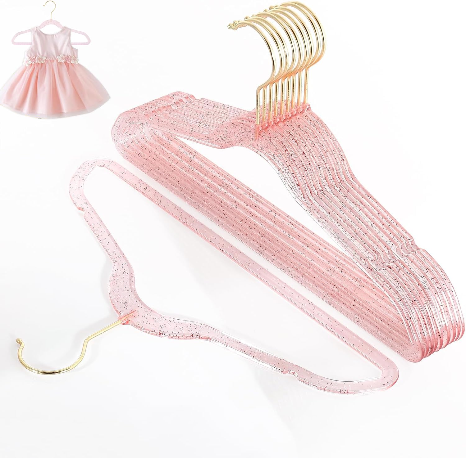 WJWSKI Baby Hangers for Clothes, Pink Kids Hangers 20pcs,Sparkling Childrens Hanger for Girl Boy, Non-Slip Toddler Hanger with Gold Glitter โ image 1
