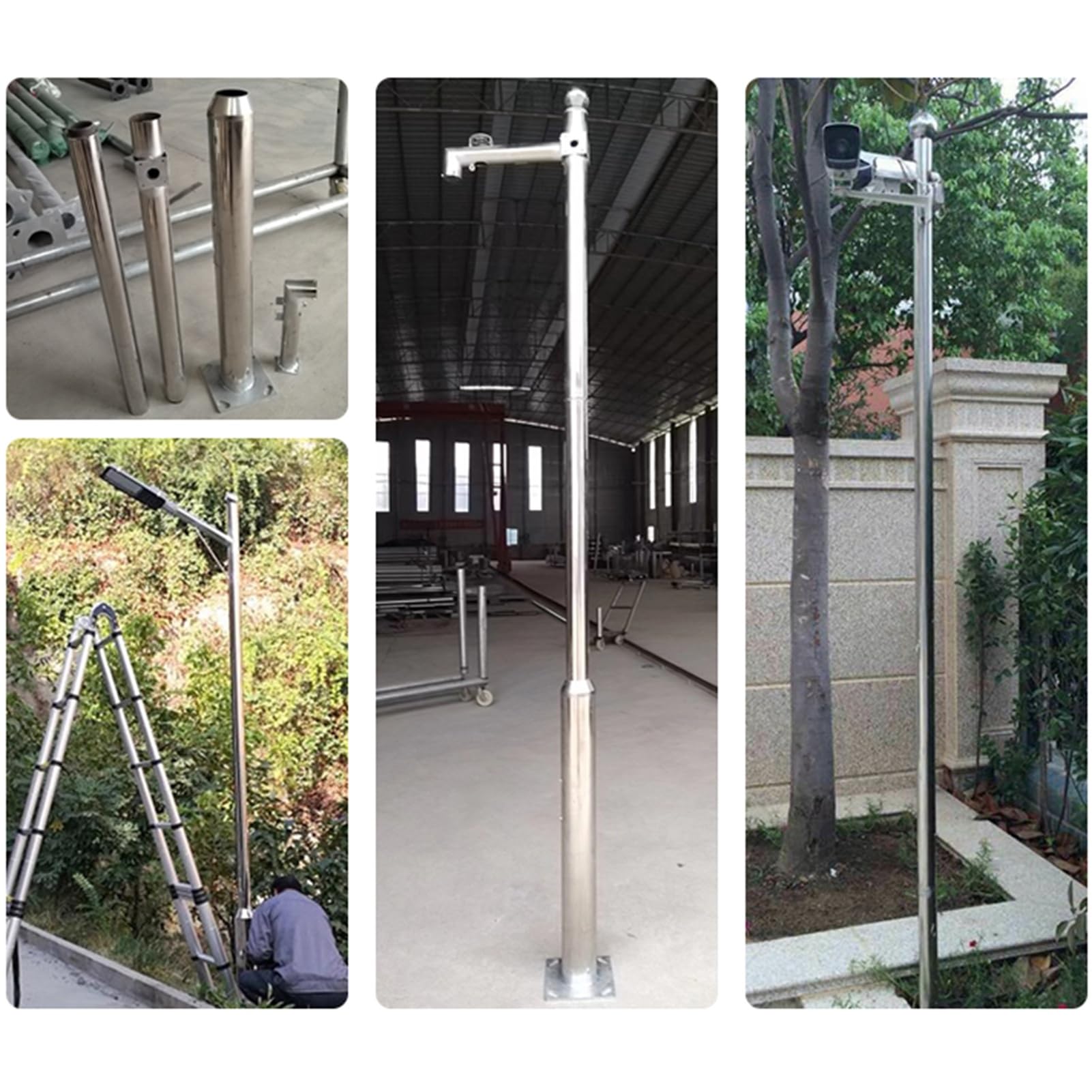Halterung für Überwachungskamera Sicherheitskamera Mast Halterung für Außenbereich, Weitwinkel Edelstahl CCTV Montage mit Halterungen, Freistehender Überwachungskamera Mast(4.5m(14.8ft/3 Sections))