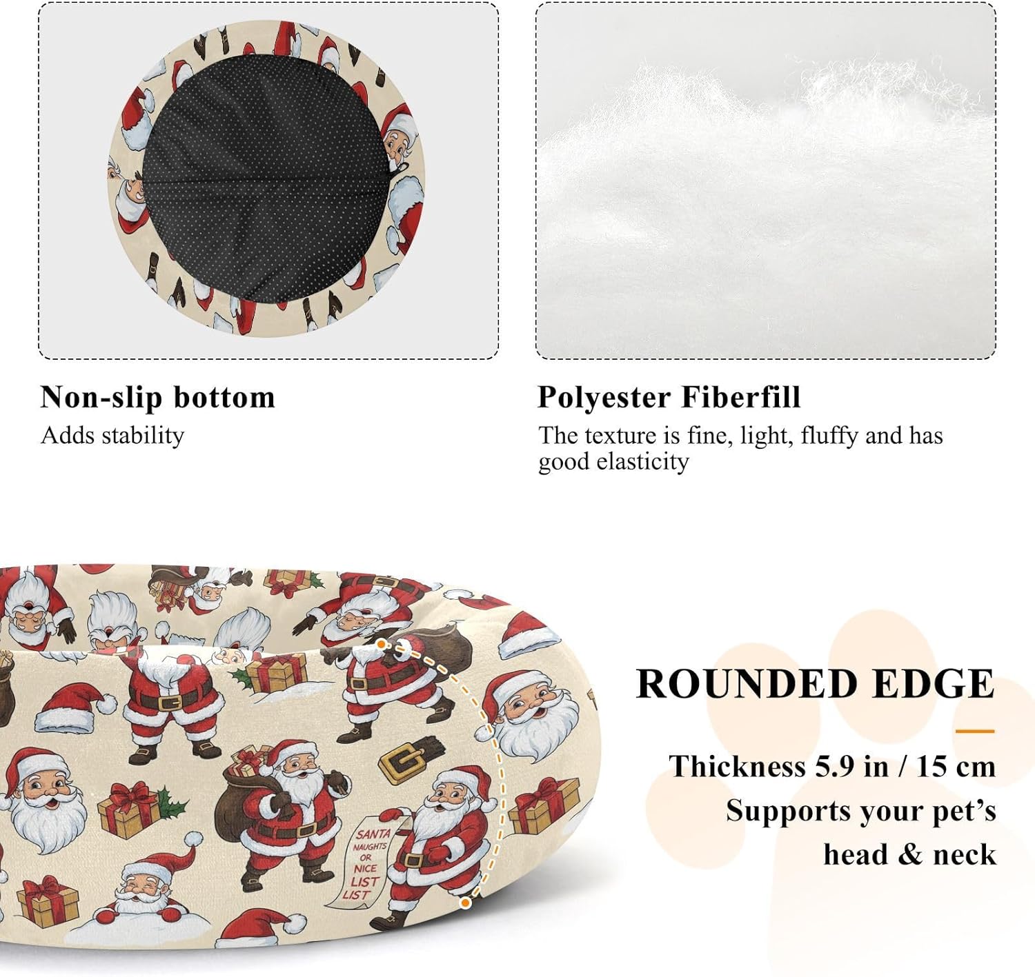 Pet Dog Beds Relieve Stress Fluffy Dog Pillow Bed for Medium Size Pets Supplies M Christmas Santa Claus Style