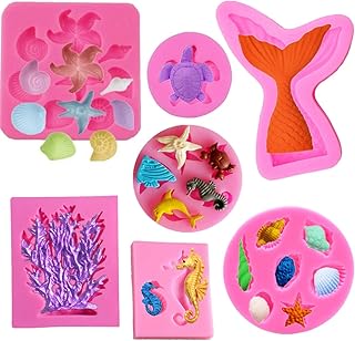 XIYUMINHONG Marine Theme Fondant Silicone Mold,Seashell,conch, Mermaid Tail,Seahorse,Starfish,Coral,Turtle DIY Handmade Ba...