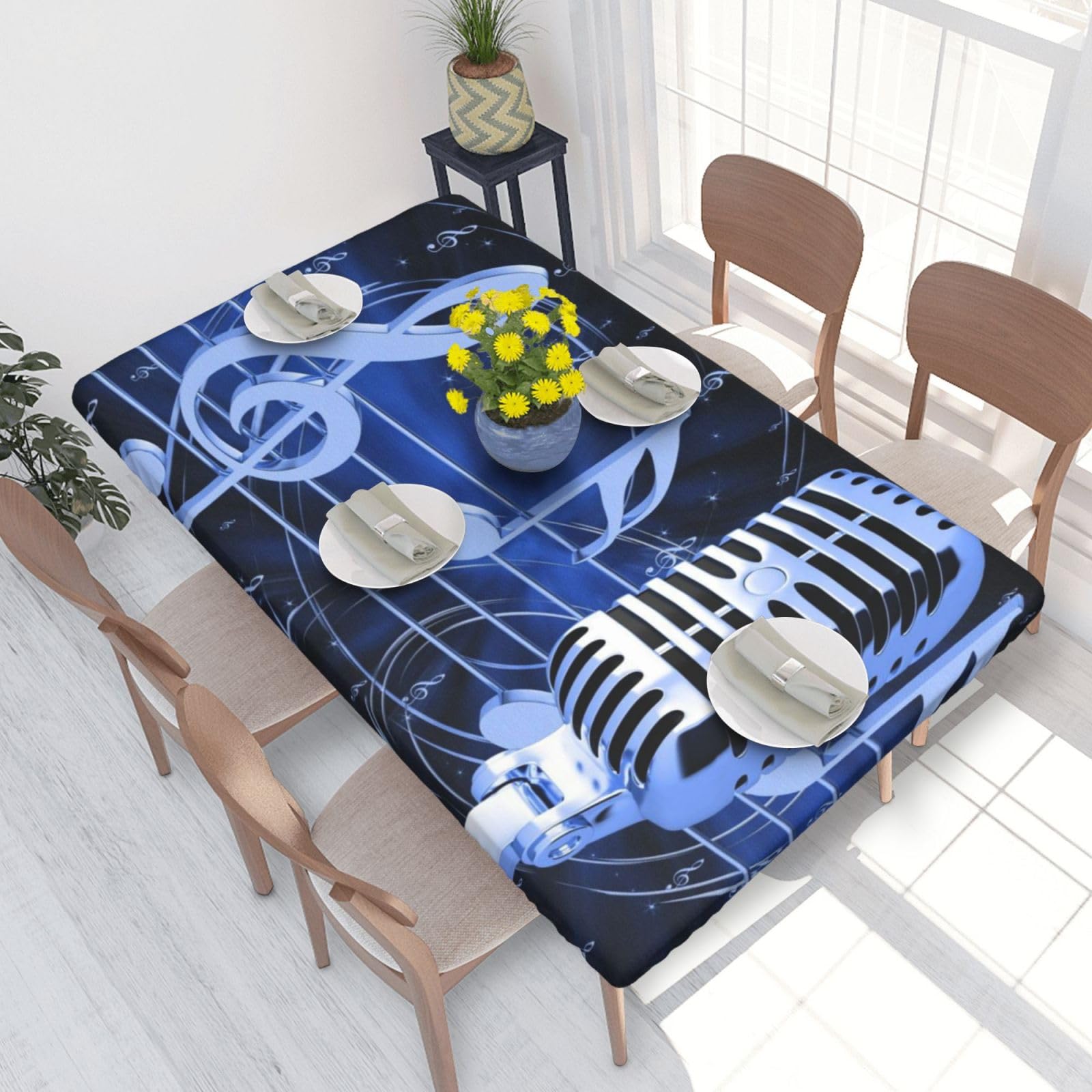 BNVSADC Microphone with Music Notes Printed 4FT Tablecloth 122x76 CM Polyester Kitchen Water Resistant Table Cloth Dining Table Decoration Table Covers