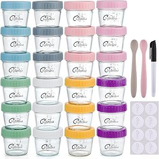 4oz Baby Food Jars - BPA-Free Glass, Microwave & Dishwasher Safe, Leak-Proof, Includes Labels & Marker for baby Puree & Snacks (24)