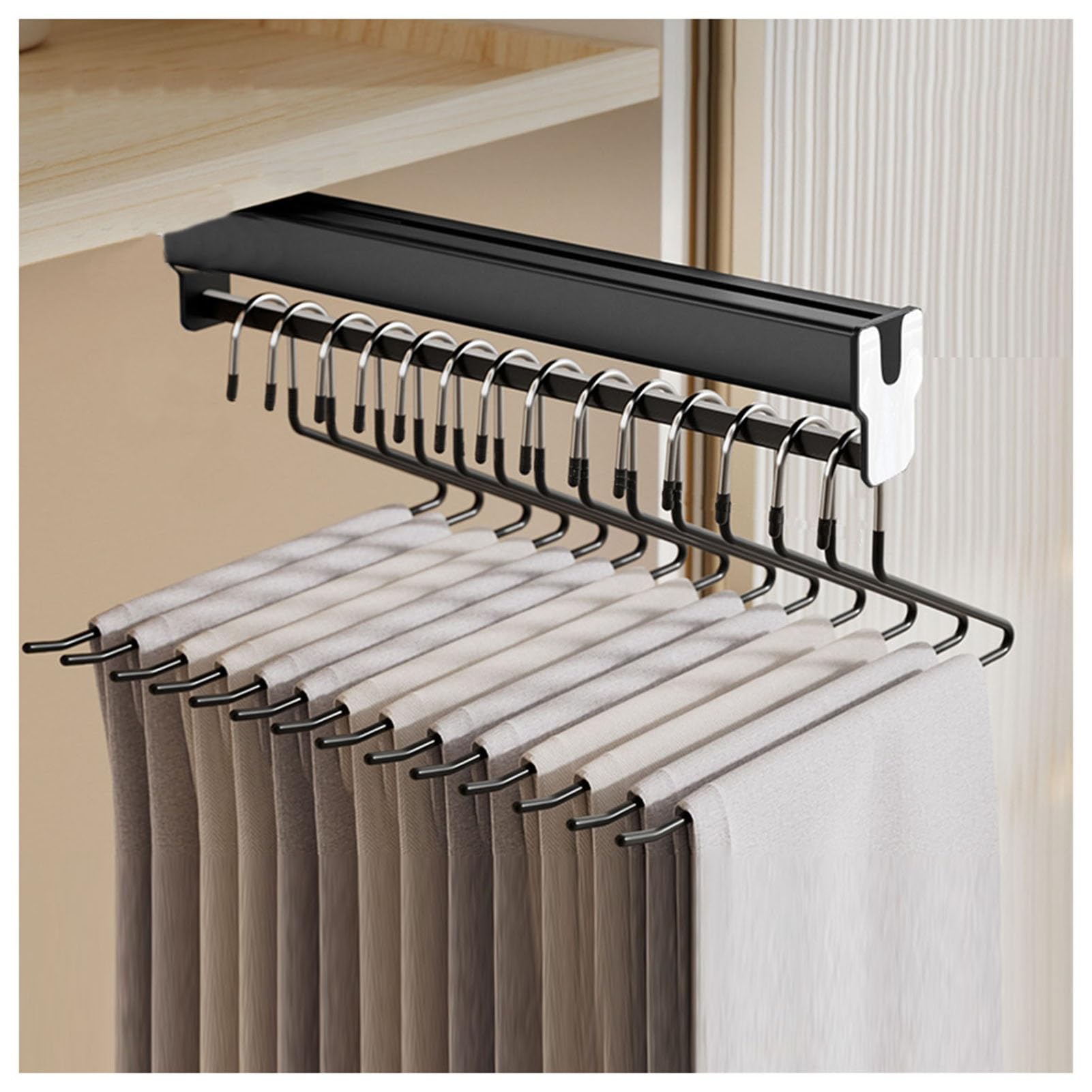 Portant télescopique pour pantalons gain de place placard mural