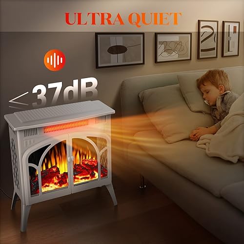 Miniatura 6 de Calentador eléctrico de chimenea, estufa de chimenea infrarroja de 1500 W con llama 3D, chimenea eléctrica de 5100 BTU con control remoto, 16