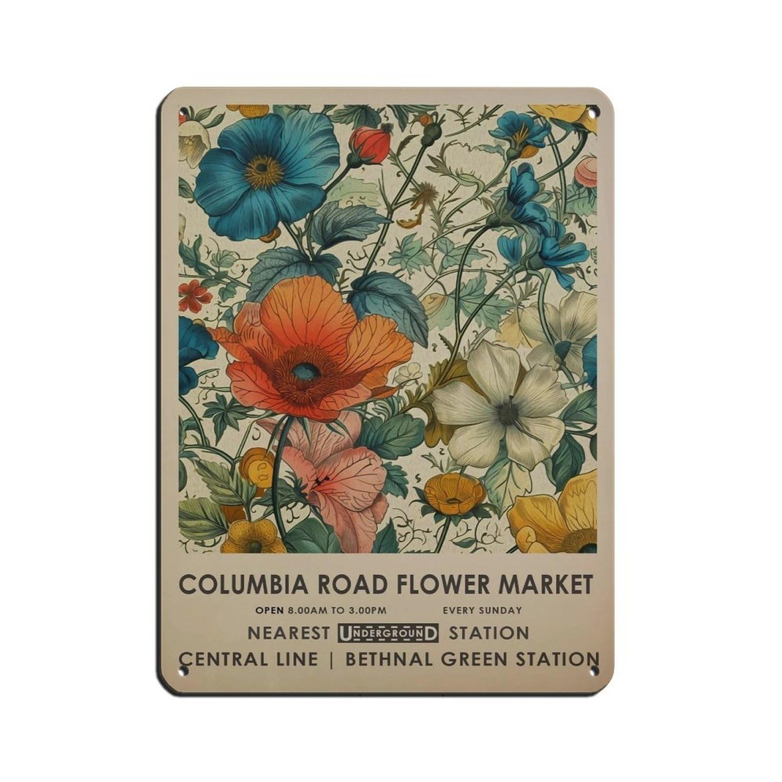 Columbia Road Flower Market, Vintage Flower (3) Retro Poster Metal Tin Sign Chic Art Retro Iron Painting Bar People Cave Cafe Family Garage Poster Wall Decoration 12x16inch(30x40cm)