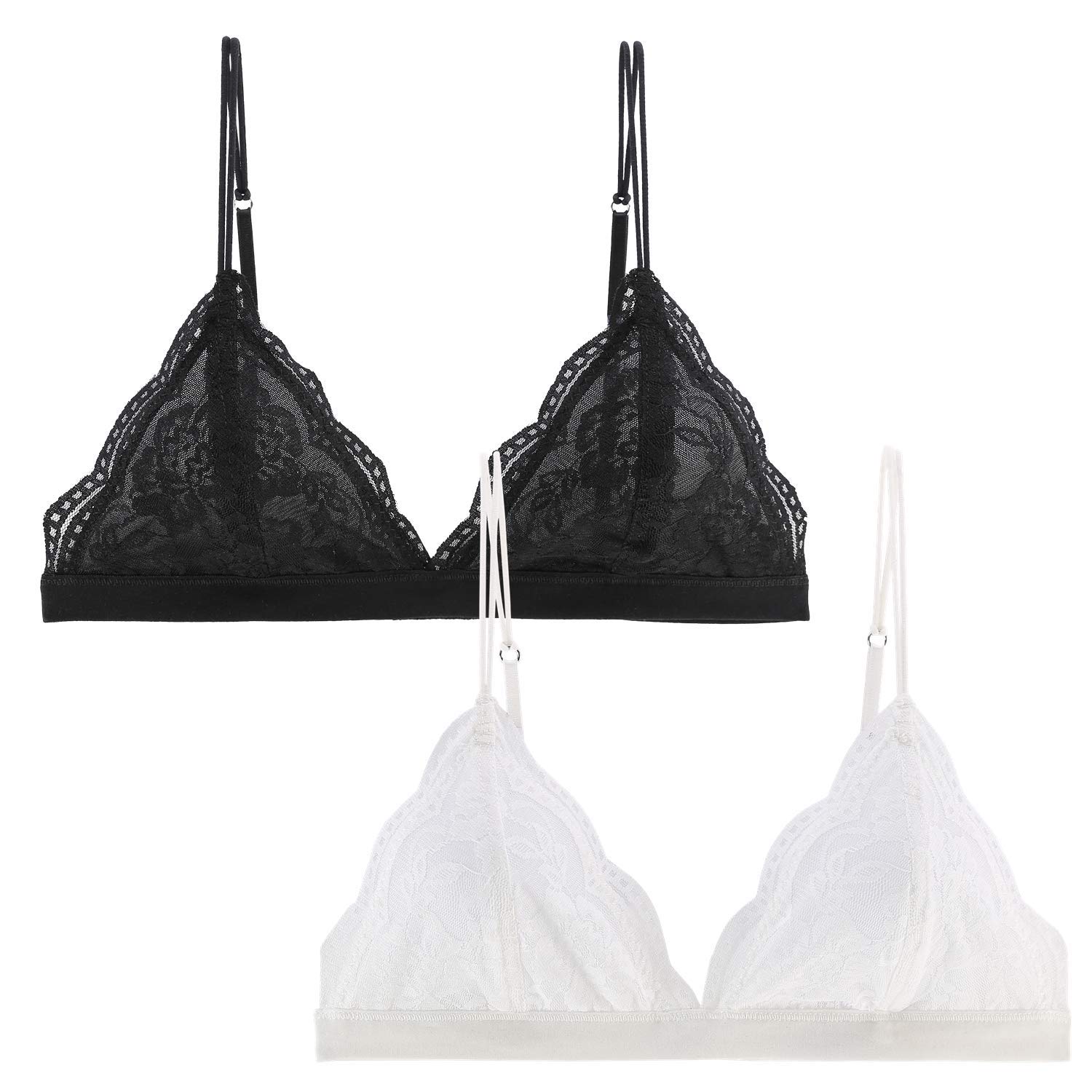 SMALL Lace Bralettes for Women Floral Adjustable Thin Strap V Neck Hook Eye Unpadded Triangle Bralette Wire Free Bra