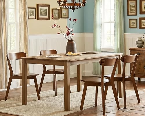 Miniatura 3 de HNY Juego de 4 sillas de comedor de madera maciza estilo granja, sillas de comedor modernas de mediados de siglo con respaldo curvado abierto,