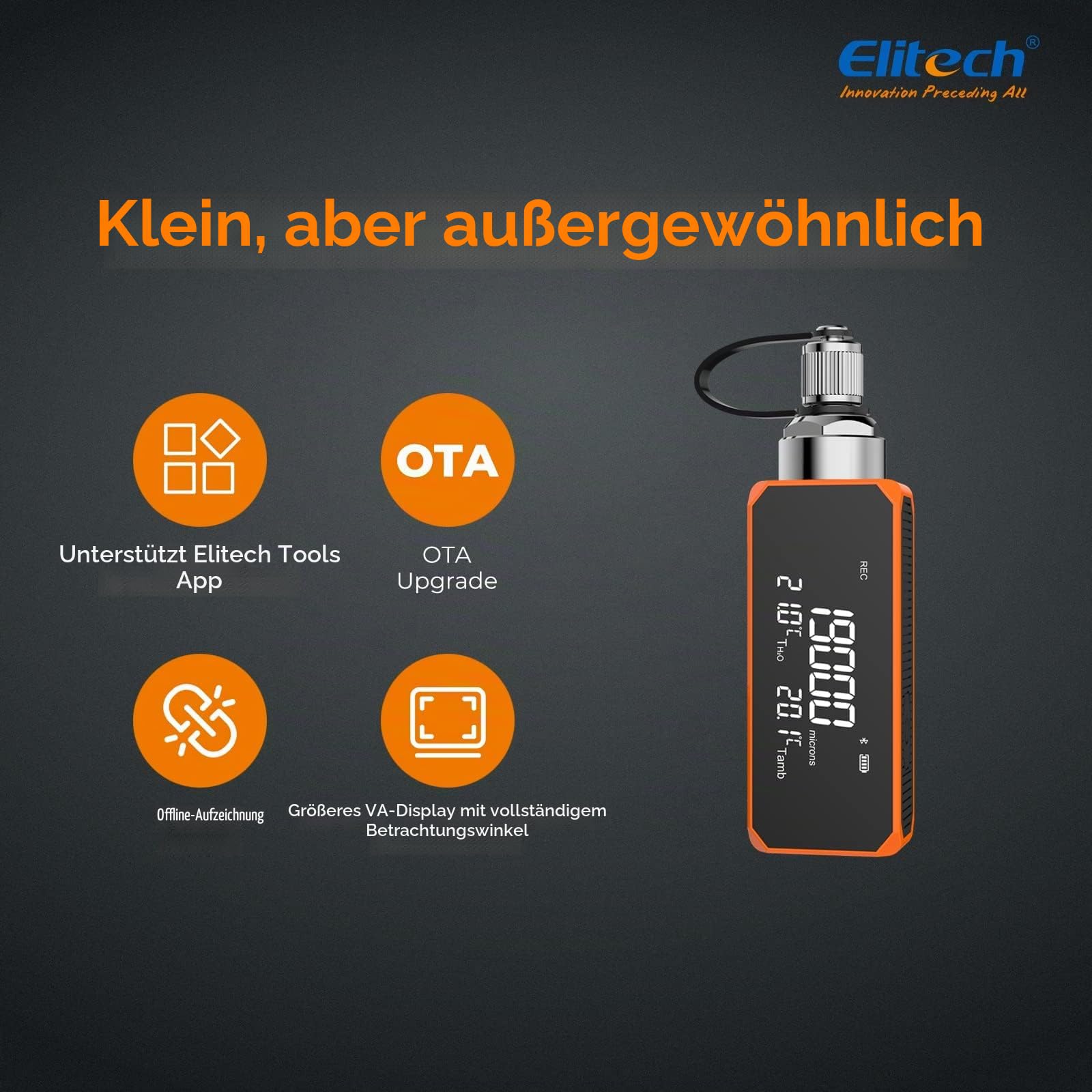 Elitech Digitales HVAC Vakuummessgerät, App-Unterstützung, Offline-Aufzeichnung mit Berichterstellung - Ideal für Klimaanlagen, Autos, Wärmepumpen.