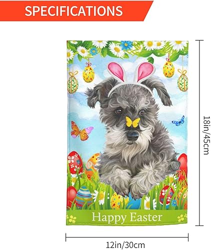 Miniatura 3 de Schnauzer - Bandera de jardín con diseño de margaritas y huevo de Pascua con diseño de mariposa, para decoración al aire libre, decoración para el