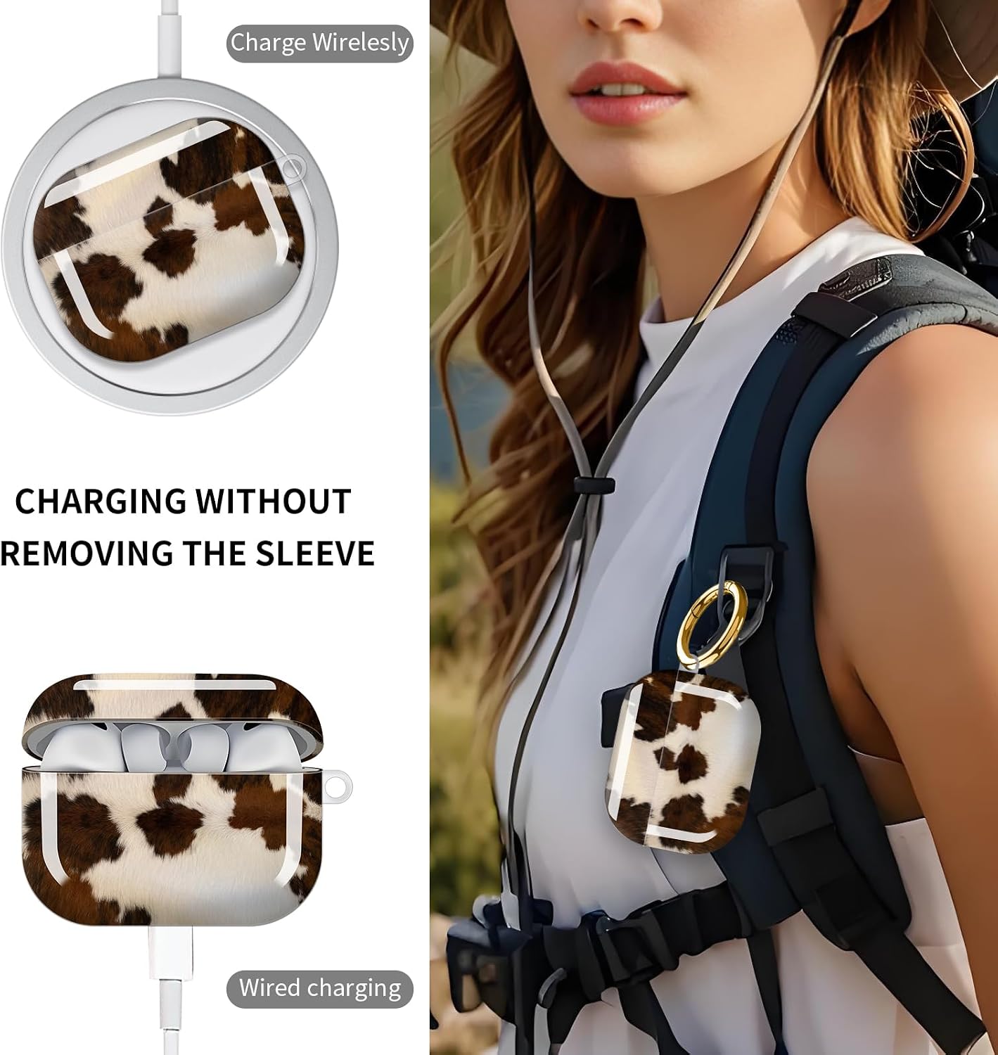 Compatible with AirPod Pro 3 Case (2025), Cute Soft TPU Protective Shockproof AirPod Pro 3rd Generation Case Cover with Golden Keychain for Women Men Retro Brown Cowhide image 3
