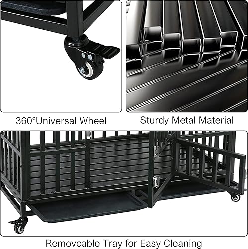 Miniatura 6 de Jaula para perros resistente de 38 pulgadas, jaula para perros de metal fuerte para perros grandes y medianos con parte superior y bandeja