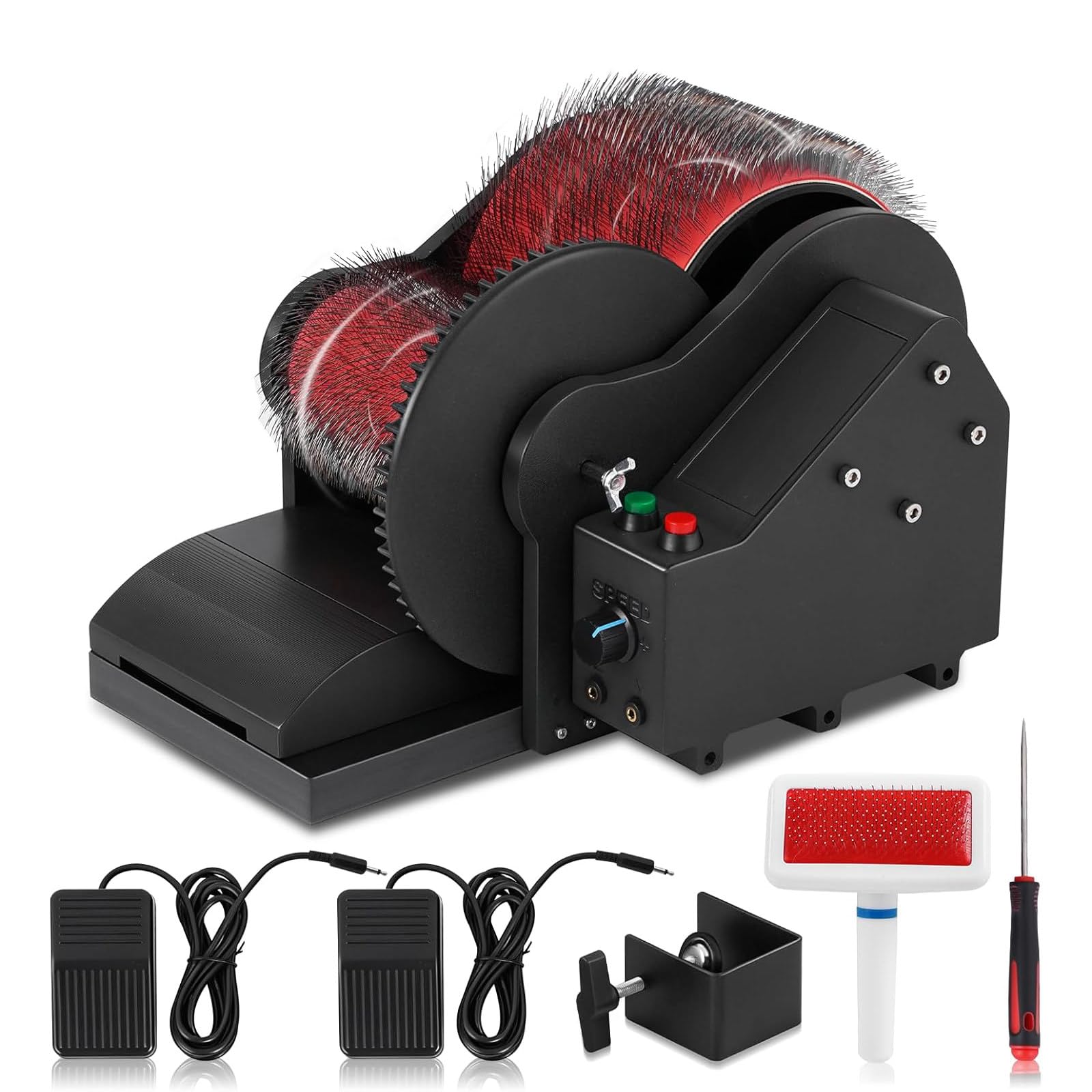 Wool Felt Drum Carder, Adjustable Forward and Reverse Speed,with Foot Pedal