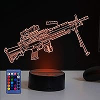 Vista 1 de Creativa 3D ametralladora luz nocturna USB alimentada por USB Control remoto Decoración LED Escritorio de mesa ilusión óptica lámpara 3D 7/16
