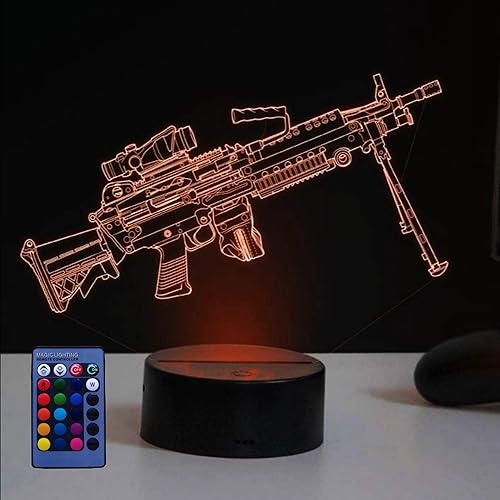Creativa 3D ametralladora luz nocturna USB alimentada por USB Control remoto Decoración LED Escritorio de mesa ilusión óptica lámpara 3D 716 colores