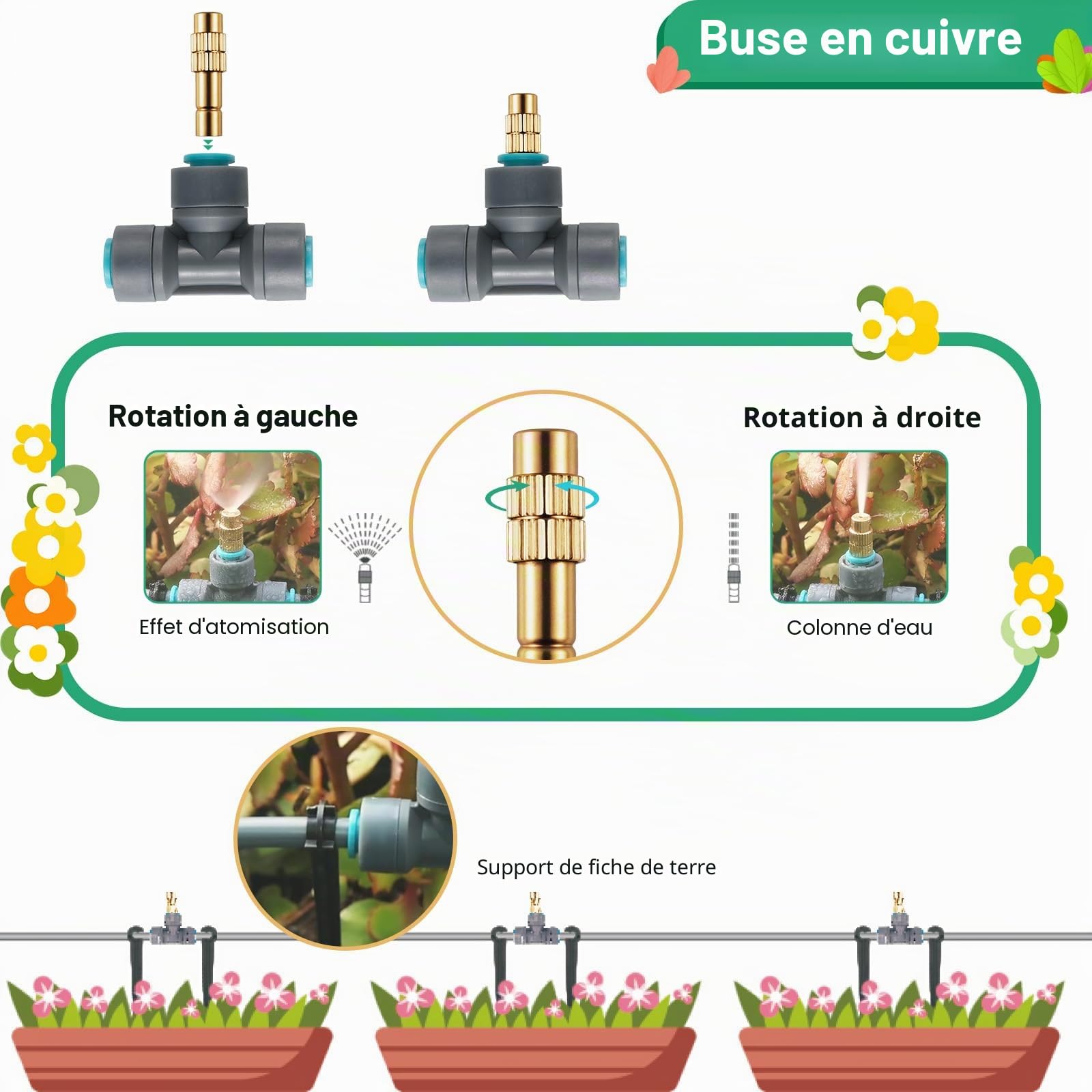 Système d'Irrigation Jardin 25M Tuyau, Brumisateur Terrasse,Buses en Laiton | Réglables à 360°, Kit Arrosage Micro Irrigation Goutte à Goutte et de brumisation pour Pelouse Serre et Potager, ⌀6mm