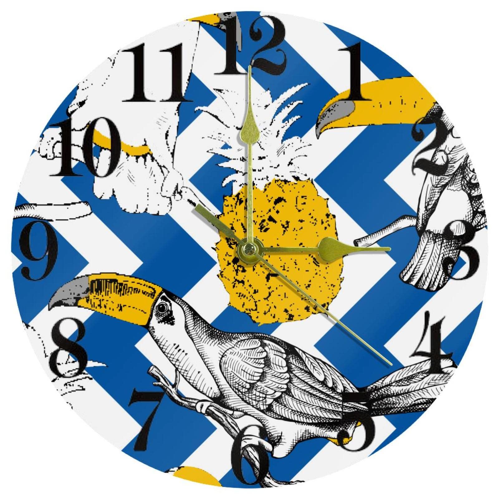 Horloge murale ronde à quartz 25,4 cm avec motif ananas bleu et blanc