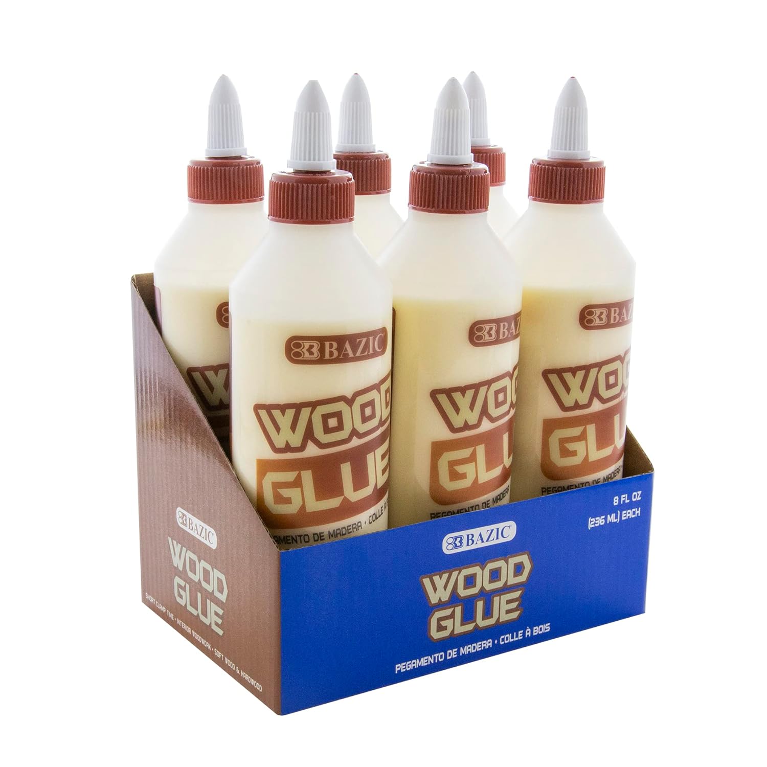BAZIC Products Wood Glue 8 FL OZ (236 mL), Natural Color Super Strong Bond Adhesive, for Woodwork Softwood Hardwood, 24-Pack