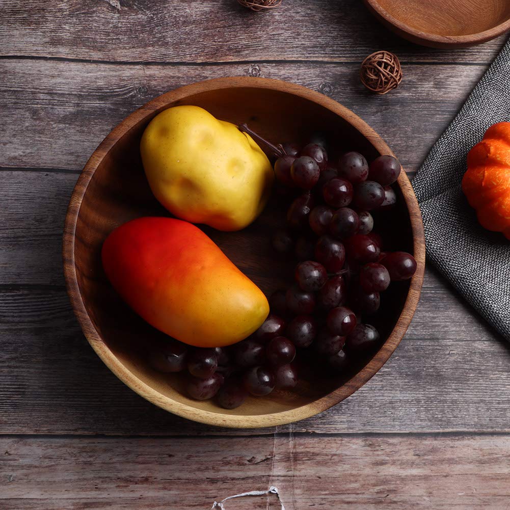 QANYEGN Large Wooden Salad Bowl, Rod Serving Bowl, Environmentally Friendly Food Container for Fruits or Salads