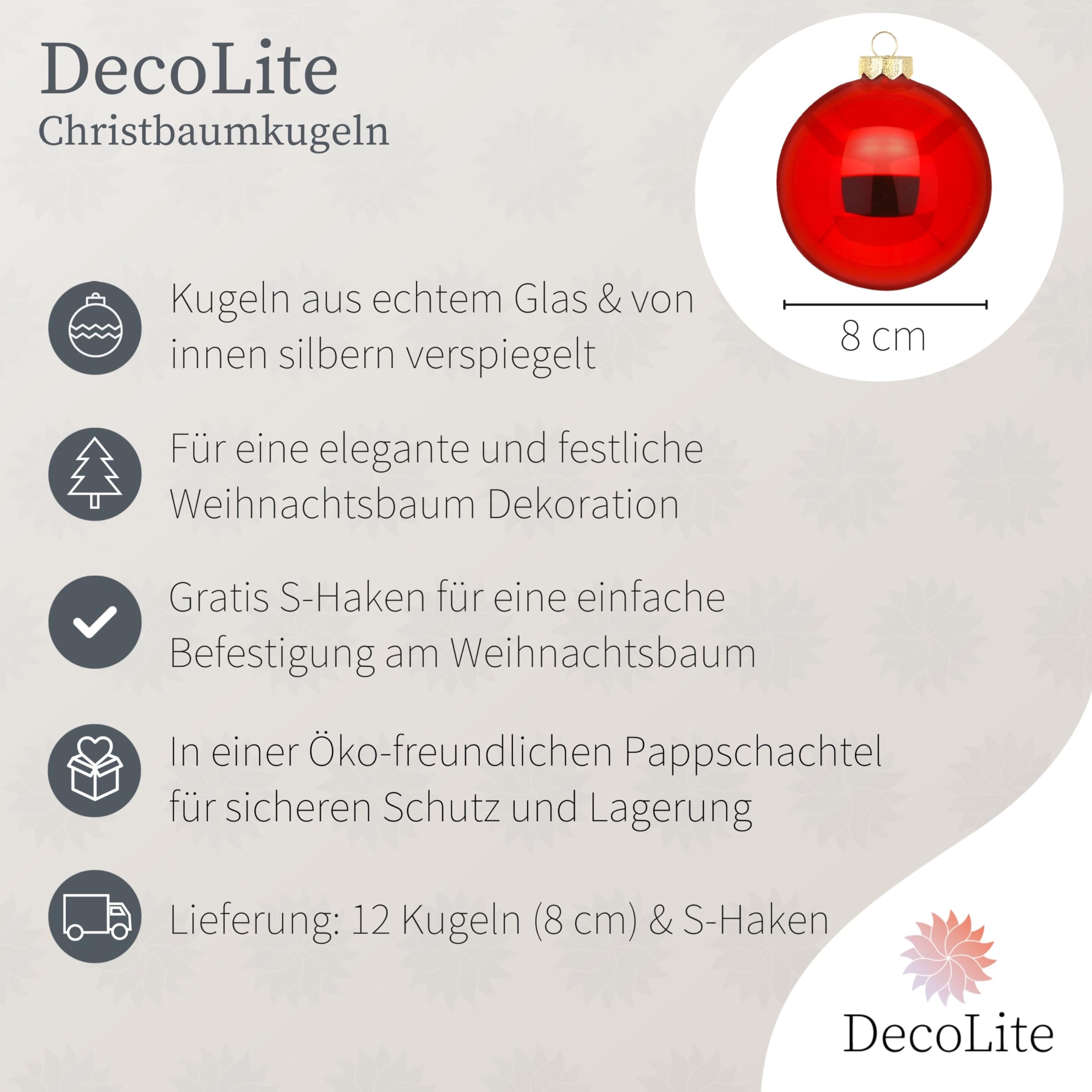 Christbaumkugeln aus Glas Ø 8 cm (12 Stück) - Rot - matt/glänzend