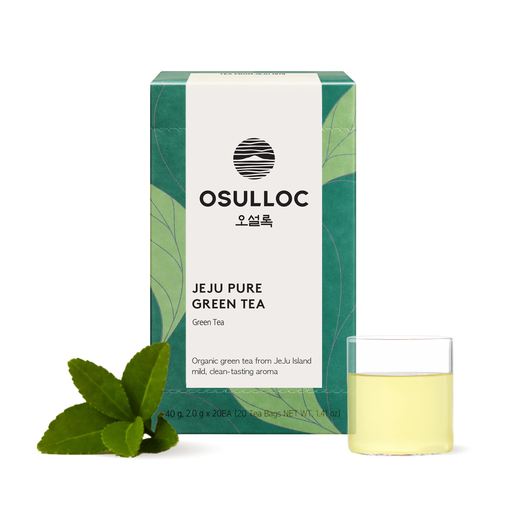 OSULLOC Pure Green Tea (Mild, Clean tasting Aroma), USDA Organic, Premium Blended Tea from Jeju, Tea Bag Series 20 countUSDA Organic