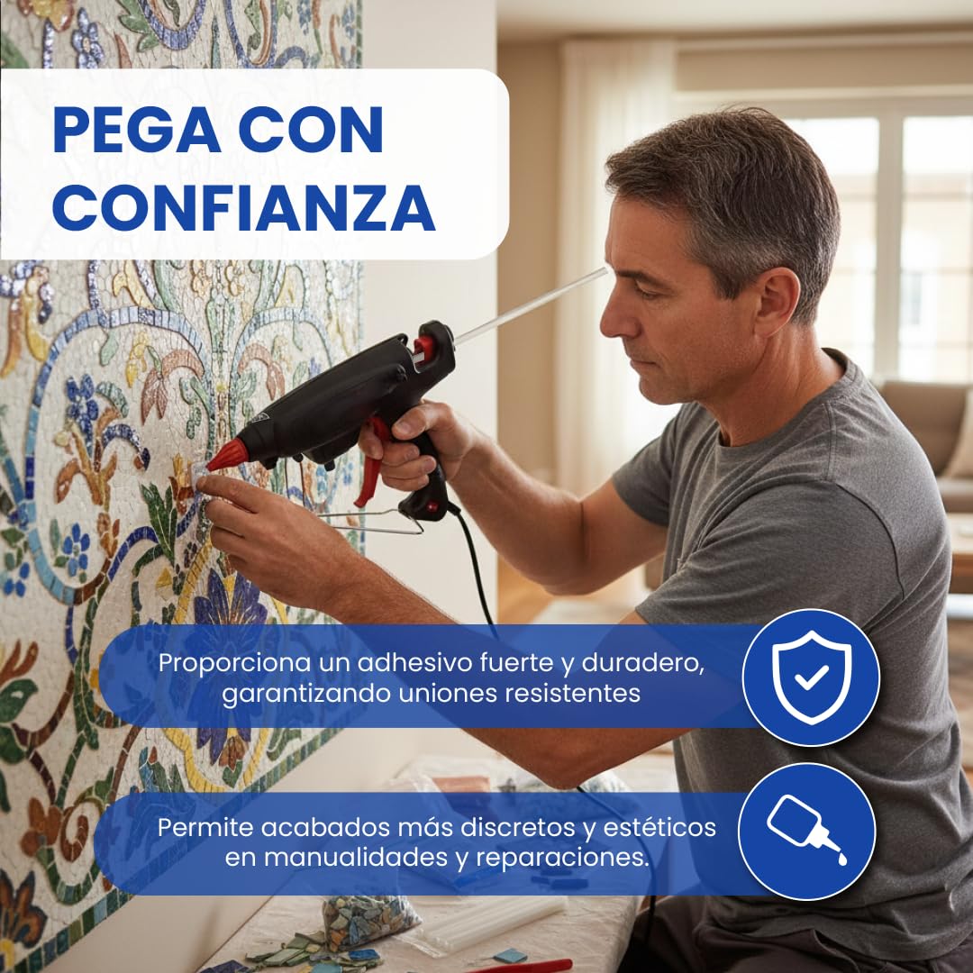 RZT | Cola Termofusible Traslúcido Para Pistola | Barras Para Pistola Caliente Transparente 11mm X 200mm | Uso Profesional | Termofusible Resistente Para Manualidades Y Reparaciones | 2Kg 100 Barras