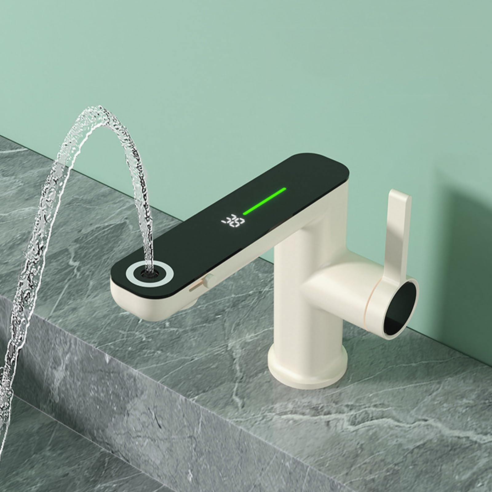 Lavabo de baño con Pantalla Digital LED de Temperatura, Monomando y 2 Modos de Flujo de Agua.