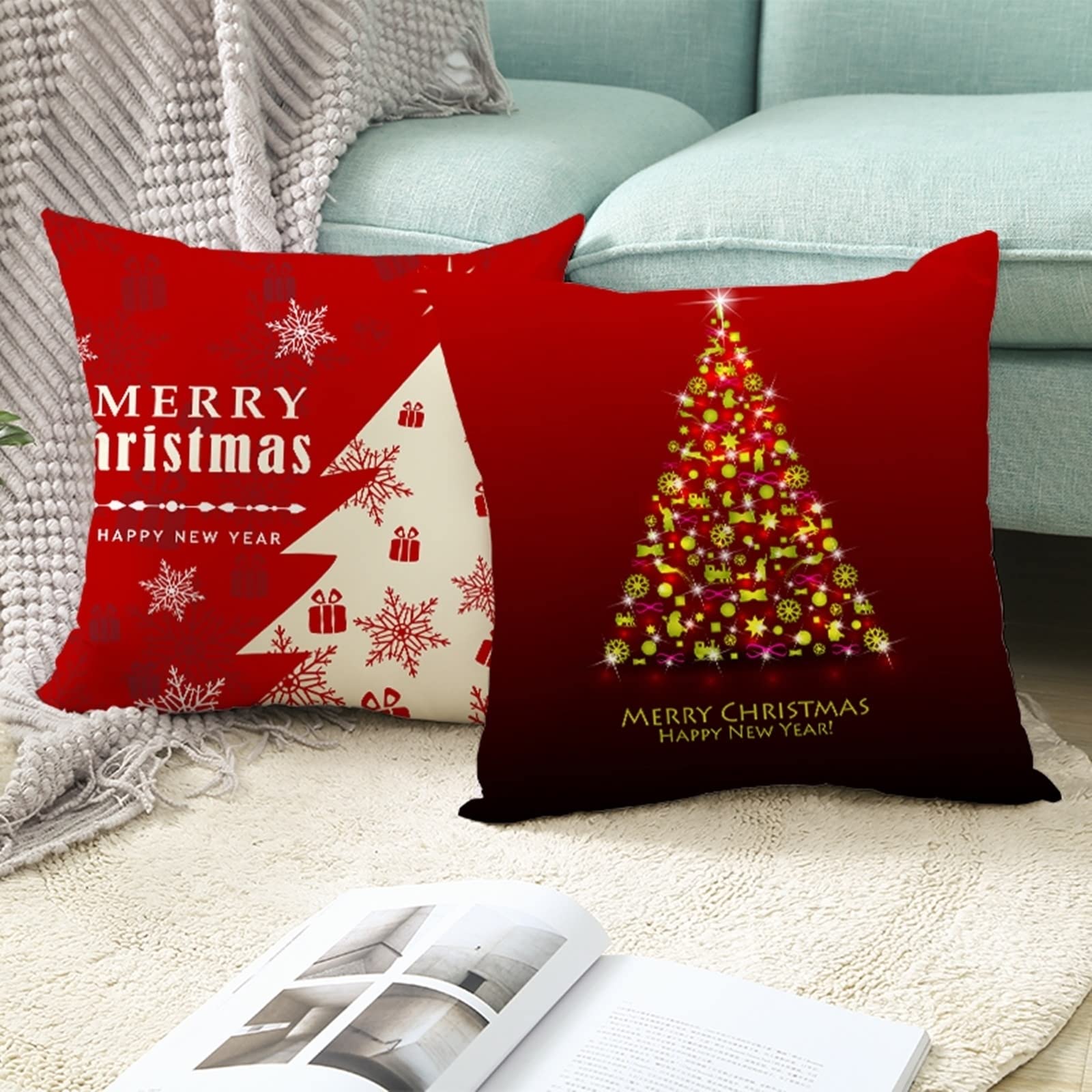 Lanpn Set di 2 Federe Cuscini Natalizi 40x40cm, Federa per cuscino a quadri scozzesi Federa decorativa per cuscino per divano per soggiorno camera da