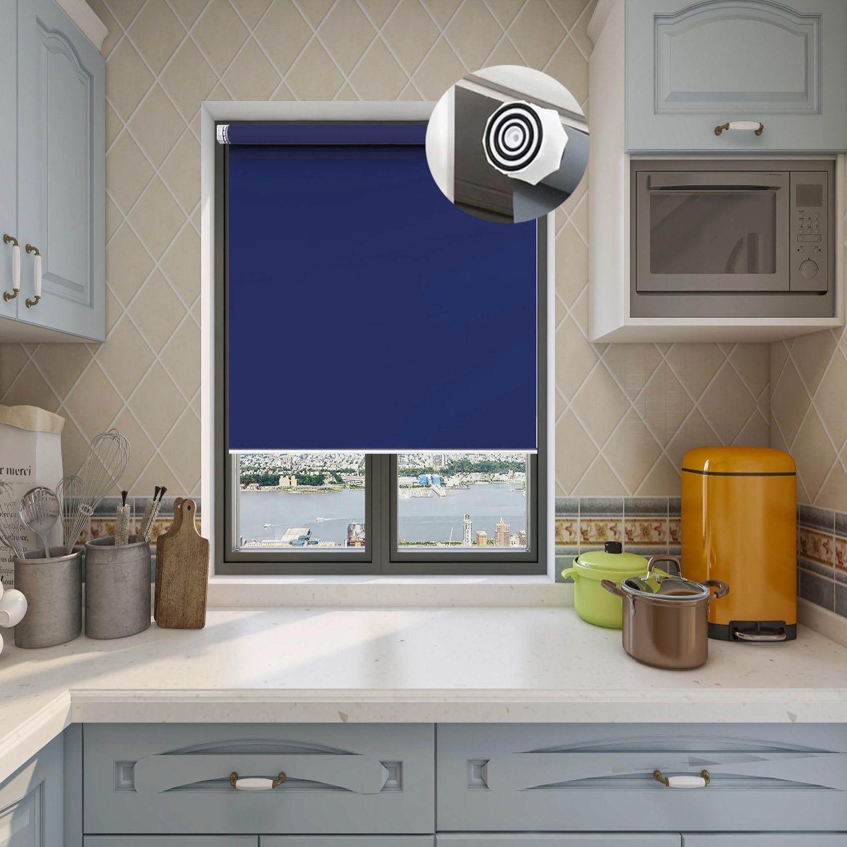 Blackout Roller Blinds 95 x 160 cm Thermal Insulated UV Protection, Blackout Window Curtain Durable Fittings Easy Fit for Any Window, Loft, Navy Blue