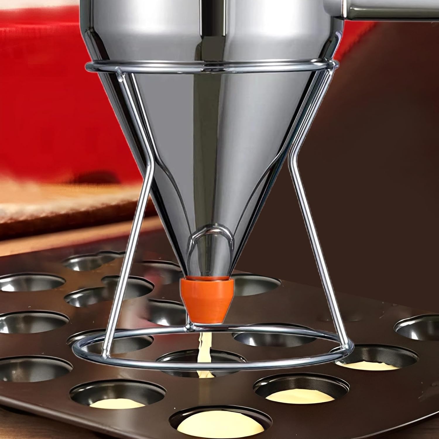 Pancake Dispenser, Pancake Batter Dispenser, Cupcake Batter Dispenser, Multicaliber Stainless Steel Funnel Cake Dispenser with Stand, Baking Accessories for Cupcakes, Baked Waffles