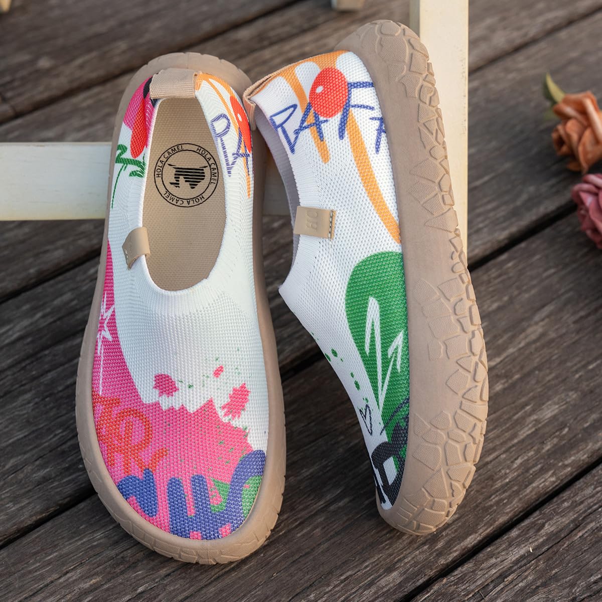 Mocasines de punto pintados con arte para mujer, zapatos casuales para caminar