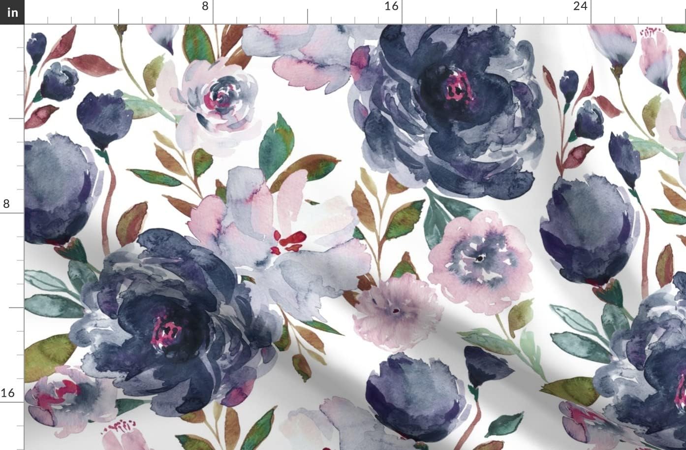 Spoonflower Fabric - Romantic Floral Navy Botanical Feminine Garden Bloom Meadow Wildflower Printed on Organic Cotton Sateen Fabric by The Yard - Sewing Quilting Apparel Home Decor