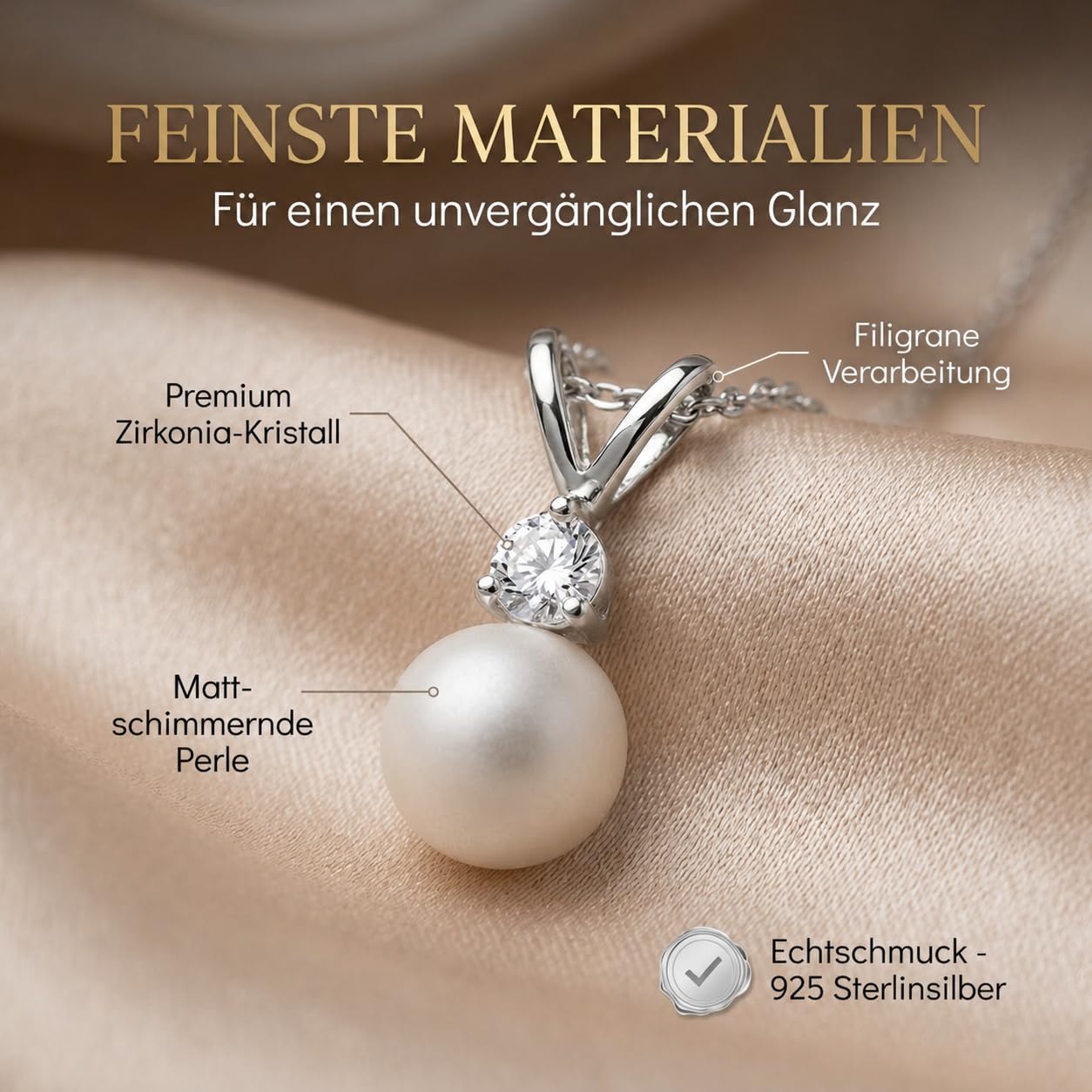 Schmuck Damen Hochzeit mit Zirkonia-Kristallen & Perlen – premium 925 Silber – hochwertiger Brautschmuck – Schmuckset Braut – Perlenohrstecker