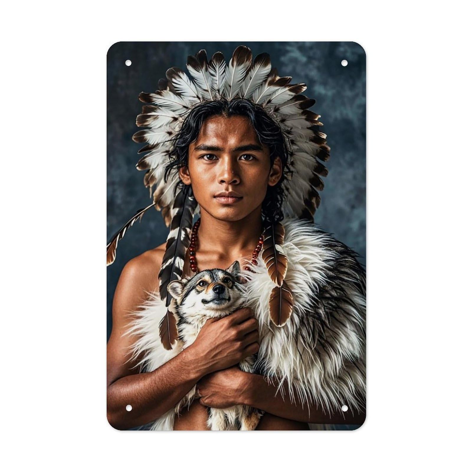 QMNLKH Indigenous People And Wolves Plaques for Wall Decor, Personalized Metal Tin Sign for Home, Multifunctional Poster for Office, Fashion Painting for Hallway, Wall Art Pictures, 7.9x11.8Inch