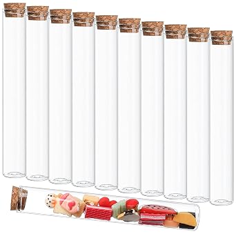 11 Pcs 40ml Glass Test Tubes with Lids, cork lid, Transparent Test Bottle Flower Test Tubes for Flower Beads Sweets Candy Seeds Beads Laboratory Floral Vase Container Tubes