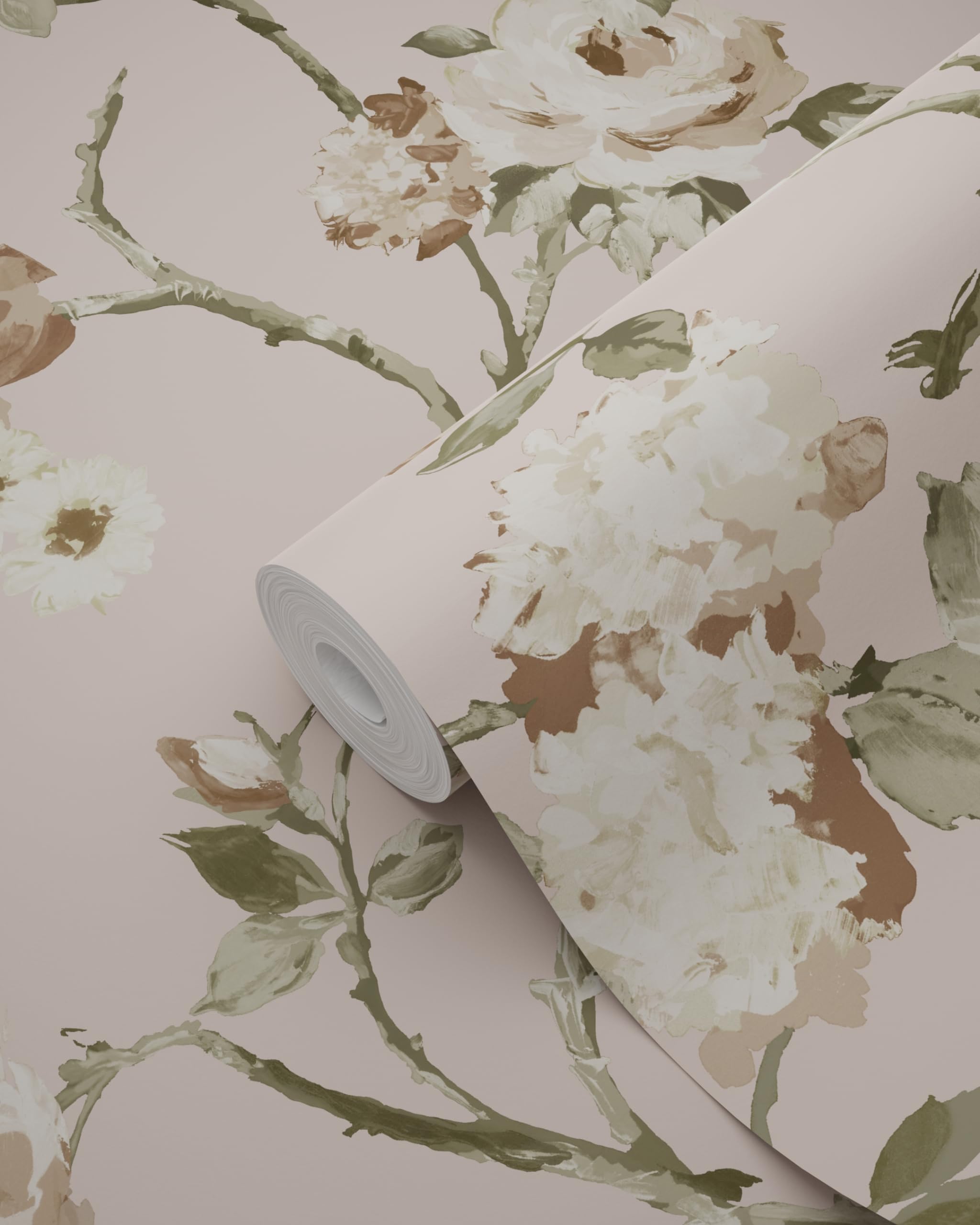 Papier peint floral | Tapisserie fleurie | Fleurs romantiques | Papier peint des années 70