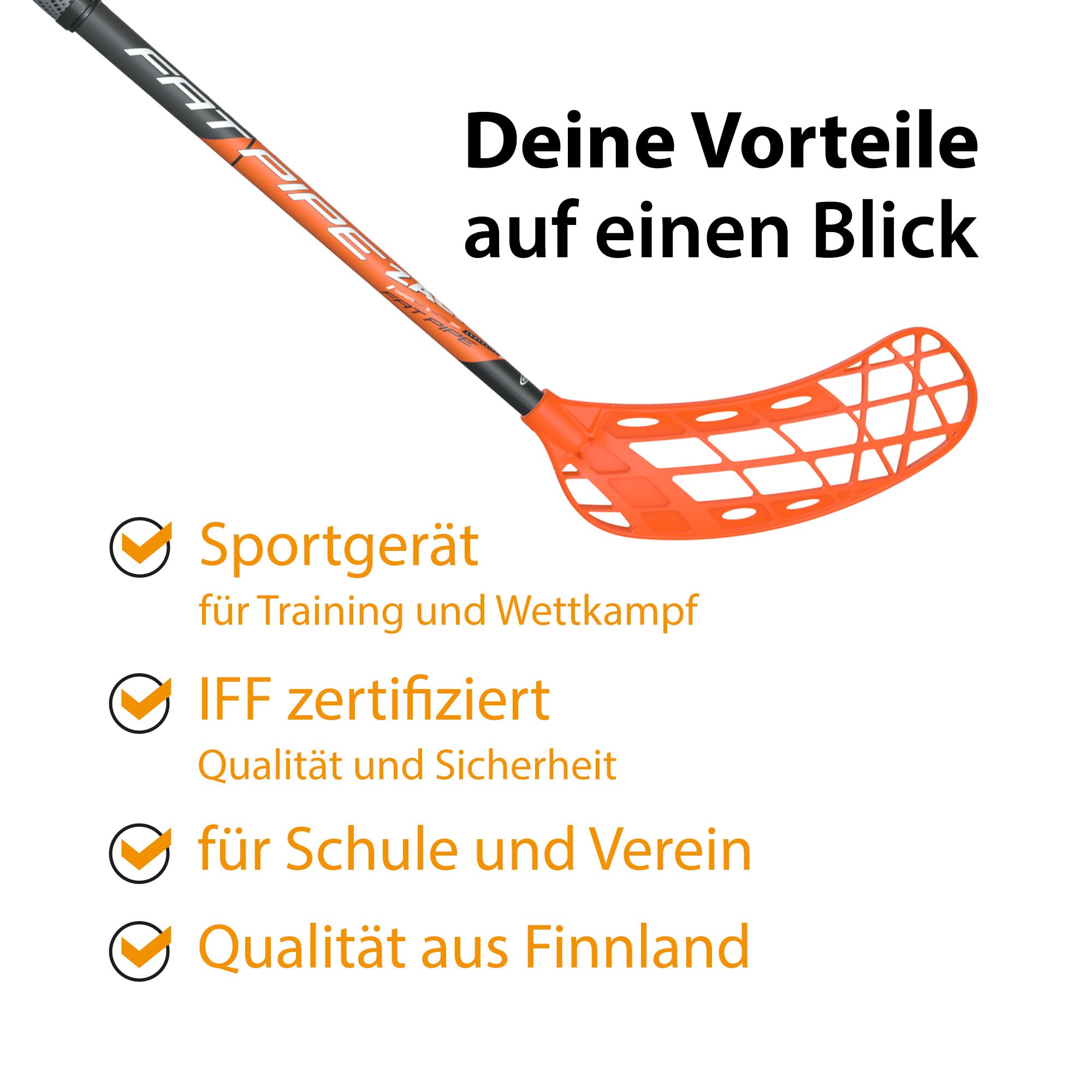 FAT PIPE Floorball Racchetta da Hockey Zack 33 Bone Orange IFF