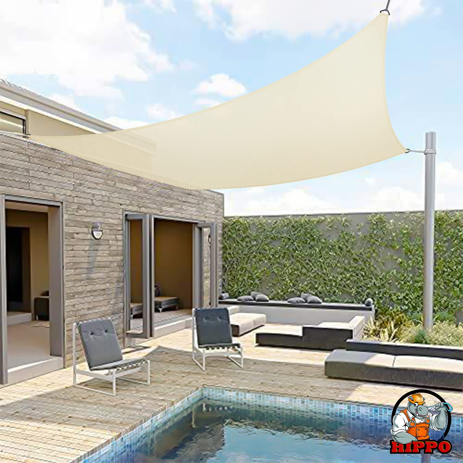 HIPPO Rectangle Shade Sail Affordable & Premium 180 GSM Sun Shade UV Block for Canopy Outdoor Patio Car Parking (Ivory, 9.5FTX8FT)