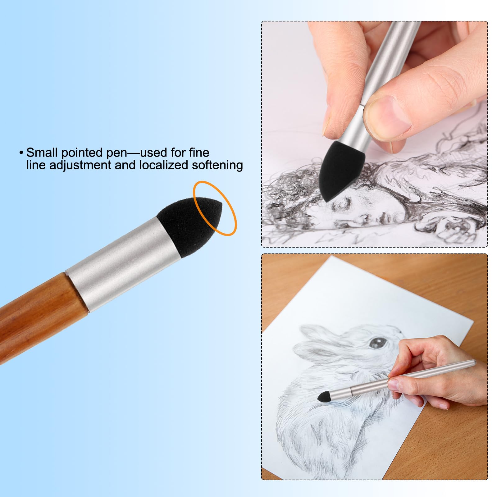 PATIKIL Small Blending Stump Artist Blending Sponge Pen, 3 Pcs Washable Reusable Rubbing Sponge Brush Sketch Modification Sponge Pen Art Blenders Tool for Drawing Correction, Brown Red - Image 3