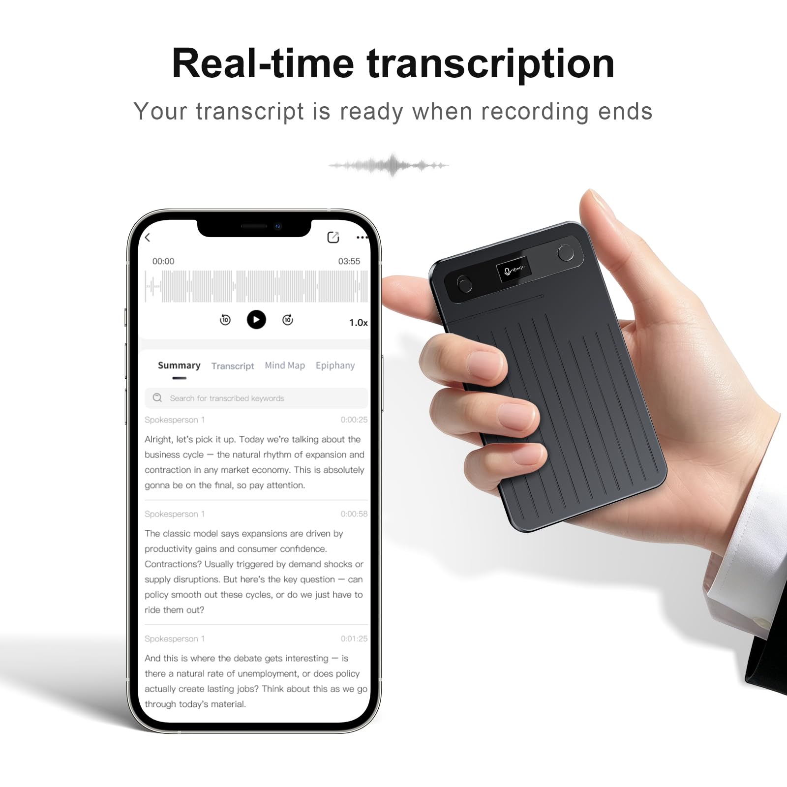 Note Pro AI Voice Recorder, 64GB AI Recorder mit Transkription, Echtzeitübersetzung 100 Sprachen, AI-Meeting-Minuten & Mind Maps, magnetisches Design, 400-mAh-Akku