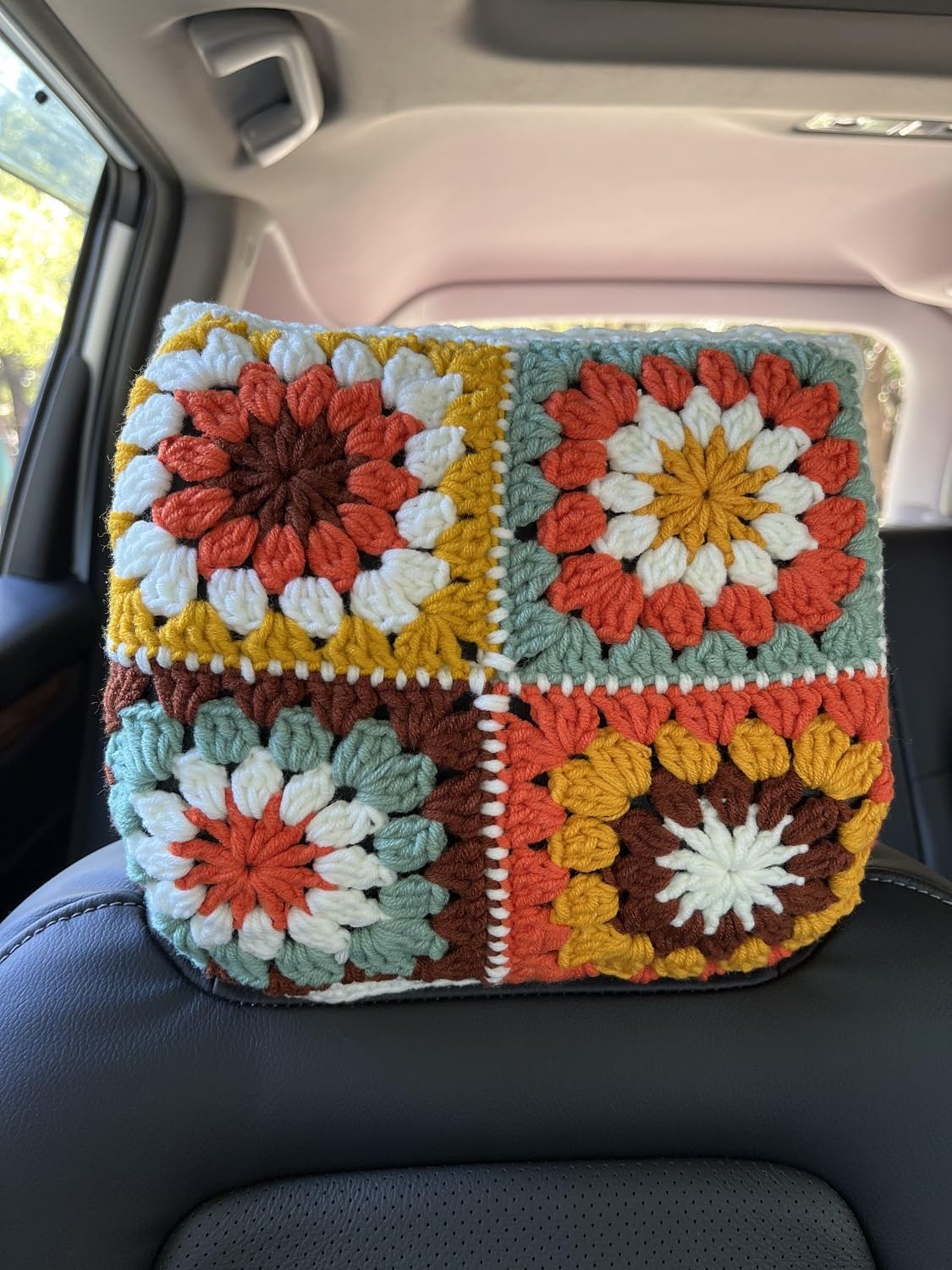 2 Pcs Universal Car Headrest Cover Soft Car Seat Head Rest Cover Protector Crochet Head Rest Coverings for Cars Truck Auto (Rainbow Sunflower)