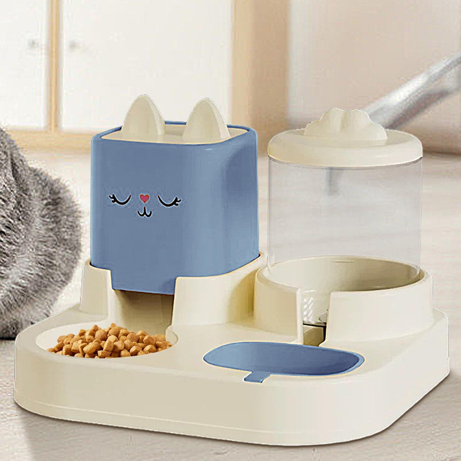 Ciotole per animali domestici, Set di distributori cibo e acqua for gatti, distributore for animali domestici, doppie ciotole con bottiglia d'acqua automatica(Blue)