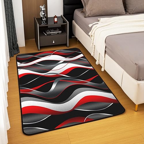 Miniatura 4 de jejeloiu Alfombra geométrica de 5 x 7 pulgadas, diseño geométrico, blanco, rojo, negro, gris, para dormitorio, sala de estar, alfombra decorativa