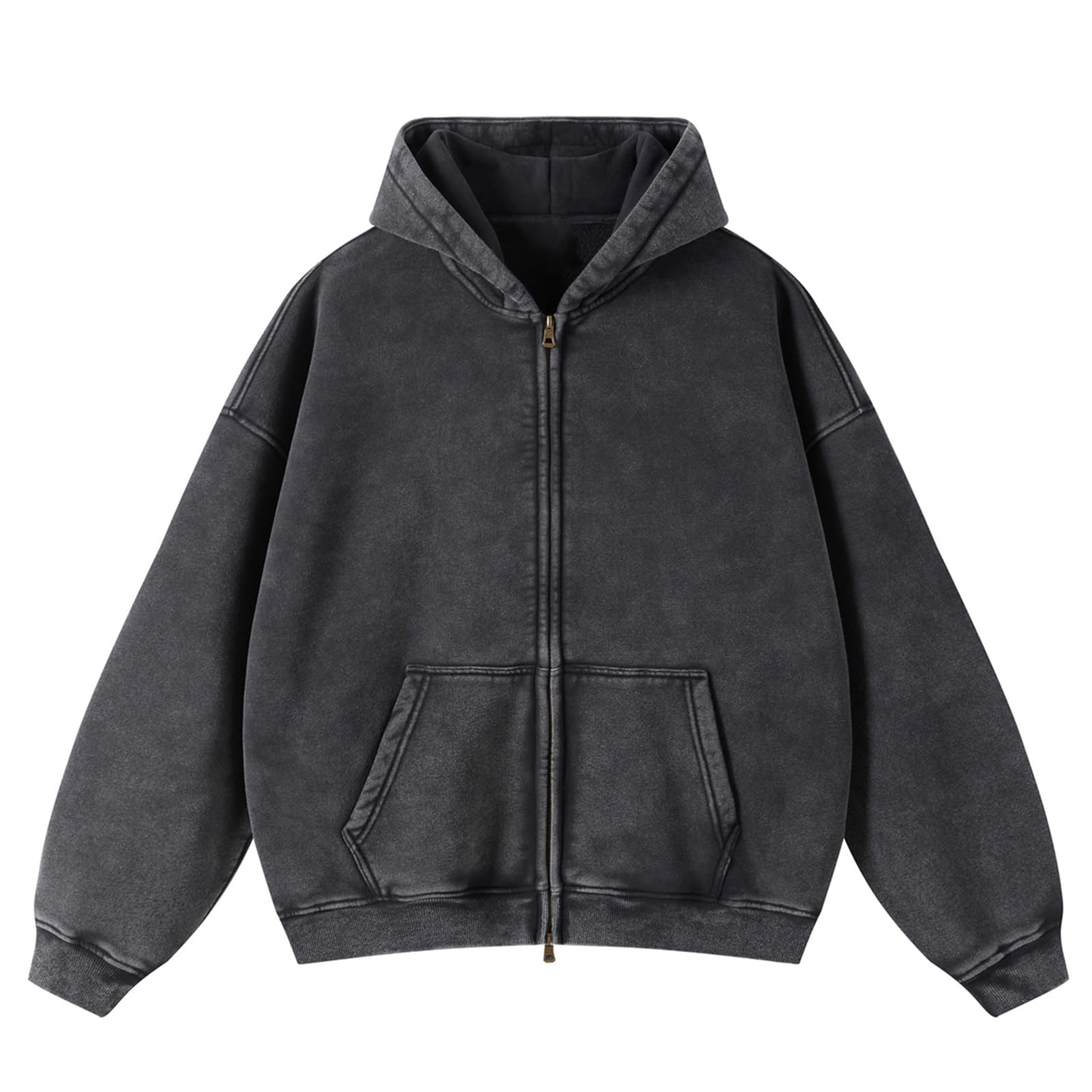 HOUZONIY Herren Fleece-Kapuzenpulli mit durchgehendem Reißverschluss Oversized Basic Zip Hoodie Y2k Hip Hop Sweatjacke Unisex mit Kapuze Pullover Jacke